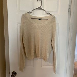 Cute tan with gold tinted sweater!